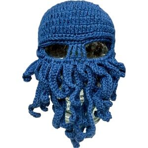 Handmade Blue Crochet Octopus Beard Ski Mask Baclava Pirate Cosplay, Costume